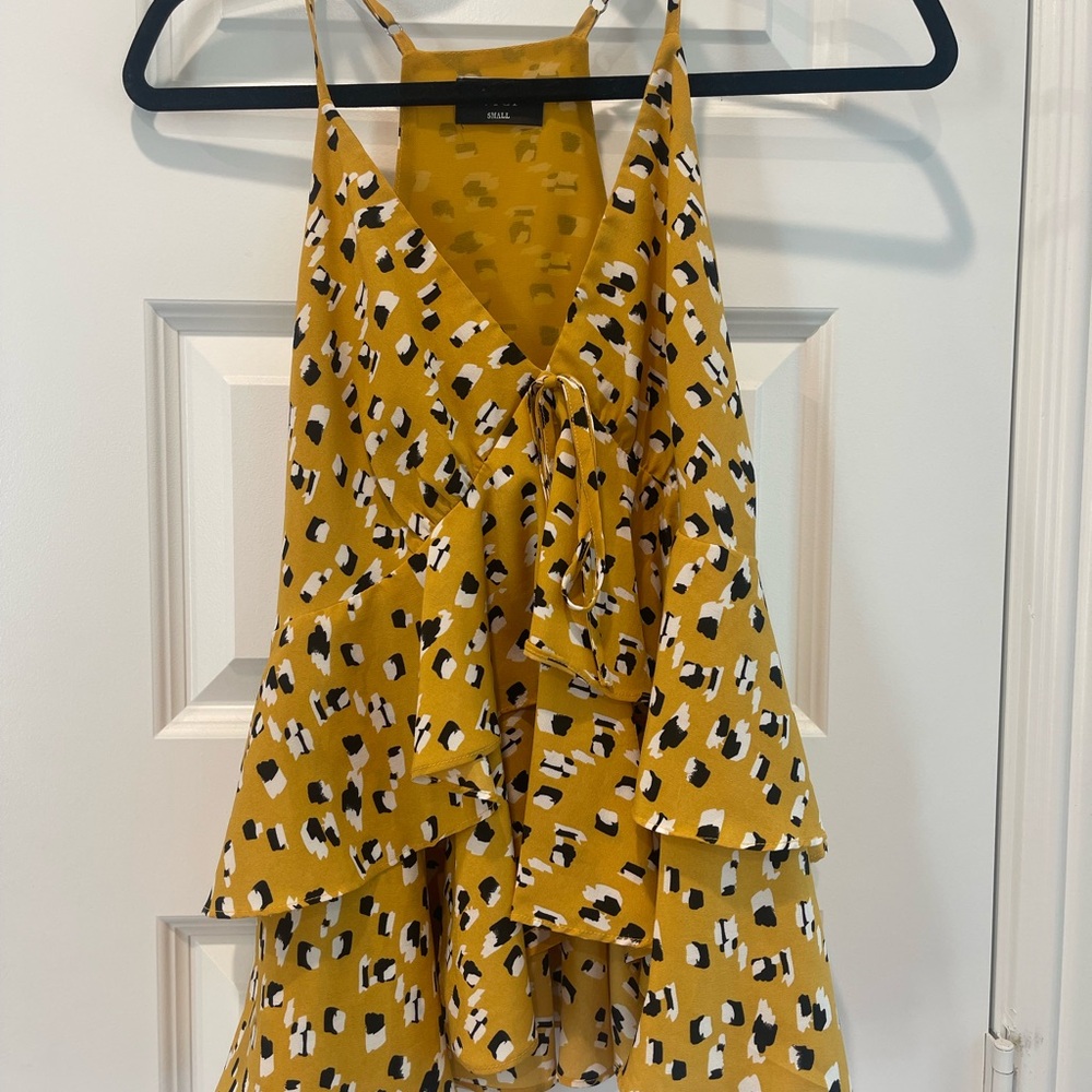 Vici Mustard Patterned Ruffle Camisole - image 1